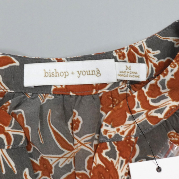 Womens Floral Shirt Size Medium Gray Modest Workwear Career - Picture 7 of 12